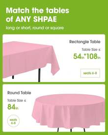 4/8/12 84 Inch Round Disposable Tablecloths, Thickened Waterproof PEVA Plastic Table Covers For Party, Wedding, Banquet & Daily Use - 粉色 - 查看 5
