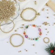 KMEOSCH 1100颗光滑圆珠，3/4/6/8毫米，金色银色隔珠散珠套装，镀金珠子，用于手链首饰制作 - 12格盒裝CCB珠子 - 查看 7