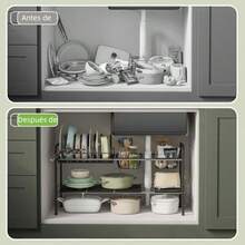 zxxNETEL Organizador Bao Fadero Estante de Cocina Expande de 2 Nive con 2 cestas mlicas 1 Organizador de Tapas de Ollas 7 Compartimentos Austab Adecuado para cocinas An 69.3-81 organizador de cocina - 4 Panelesorganizador de ollas y sartenes - Ver 6