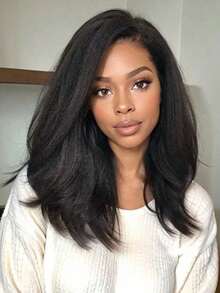 250% Density Kinky Straight Lace Fronta Wig Human Hair 13x4 Lace Wigs Pre Plucked With Baby Hair Yaki Straight Lace Wigs For Women Natural Look & Easy Maintenance - Natural Black - 查看 8