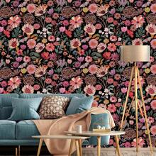 1卷波西米亚风花卉自粘壁纸 - 可撕贴可移除壁纸，彩色花卉图案，复古农舍风格，宽17.32英寸，装饰墙贴，家居装饰DIY贴纸，客厅装饰及配件，厨房壁纸，美观壁纸，租房者适用自粘壁纸，节日装饰壁纸 - 花卉 - 查看 3