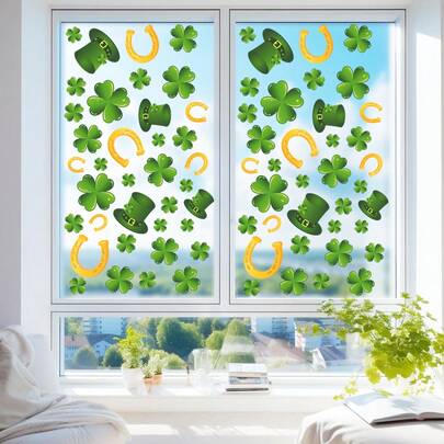 Naklejki na okna z motywem małej trawy i krasnoludków, winylowe naklejki na szkło z adsorpcją statyczną, wielokrotnego użytku naklejki dekoracyjne na okna, odpowiednie na dzień św. Patryka, dekoracja domu, szkoły, biura, imprezy