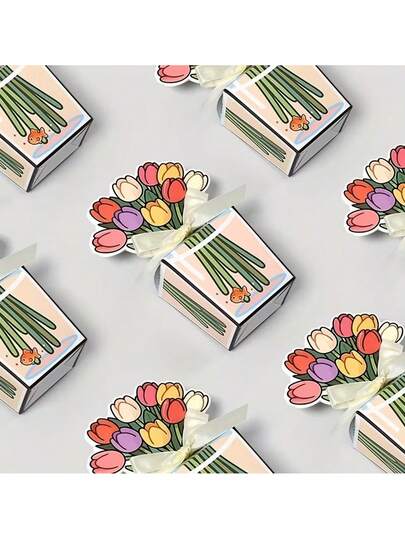 10 pezzi Scatola regalo creativa e romantica a forma di tulipano, con fiocco bianco e bordo blu-nero, adatta per compleanni, matrimoni, anniversari, feste, realizzata in carta di alta qualità, con nastro, può essere utilizzata come decorazione floreale, decorazione per matrimoni, confezione elegante, scatola decorativa, confezione decorativa, organizzazione di eventi