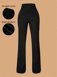 女士高腰修身优雅简约办公裤，女装，女士下装黑色春季款 - 黑色 - 查看 2