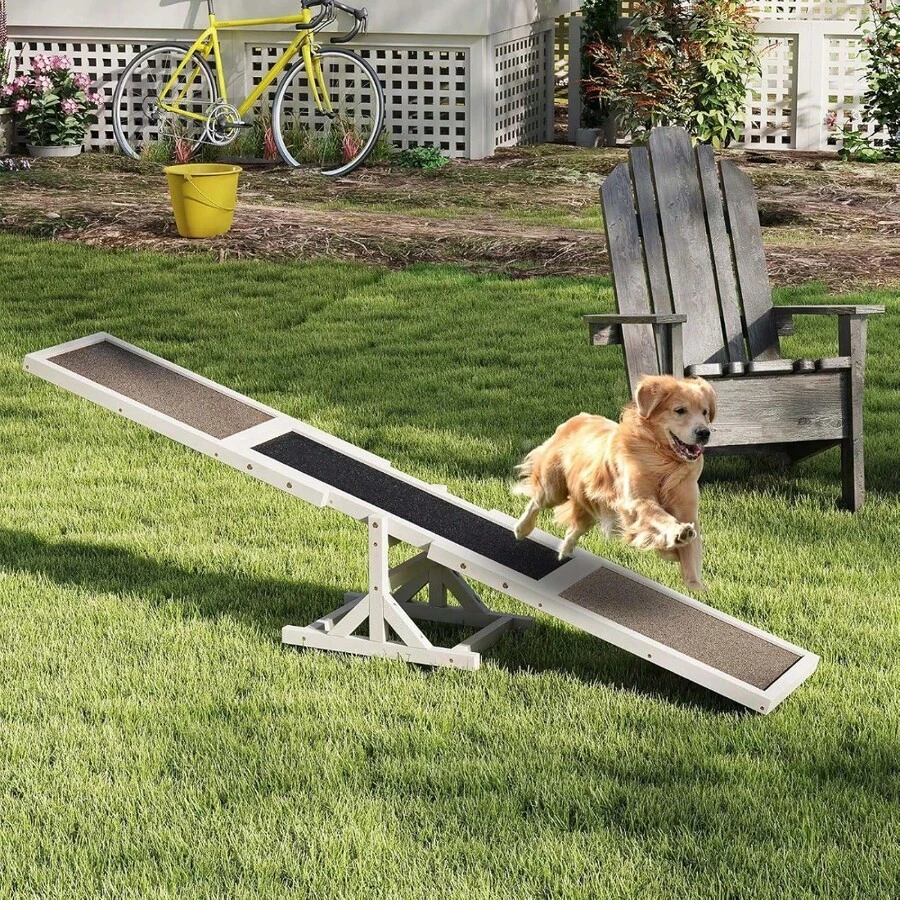 Wooden Dog Agility Seesaw, Dog Exercise & Play Set, Outdoor Run Game Toy, Climbing Platform Balance Training Equipment, Weatherproof Pet Supplies For Backyard Obstacle Courses (Grey) - White - View 1