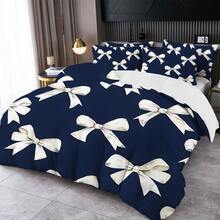 2/3件套数码蝴蝶结印花被套组（1个被套，1/2个枕套，不含被芯和枕芯），亲肤柔软舒适，适用于酒店、客房、宿舍、卧室、床上用品，四季皆宜。 - 彩色 - 查看 1
