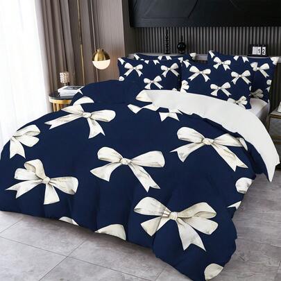 2/3件套数码蝴蝶结印花被套组（1个被套，1/2个枕套，不含被芯和枕芯），亲肤柔软舒适，适用于酒店、客房、宿舍、卧室、床上用品，四季皆宜。