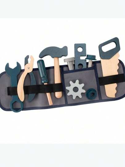 Kids Woodworking Role Play Tool Belt Set, Includes Screws, Hammer, Screwdriver, Saw, Wrench - Children's Birthday Gift