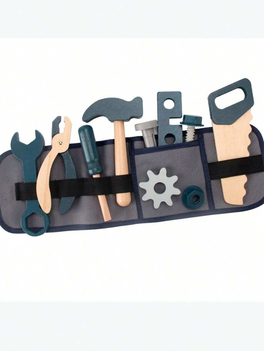 Kids Woodworking Role Play Tool Belt Set, Includes Screws, Hammer, Screwdriver, Saw, Wrench - Children's Birthday Gift