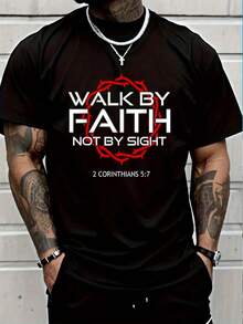 Camiseta Cristiana "Jesús Camina Por Fe" 100% Algodón - Negro - Ver 2