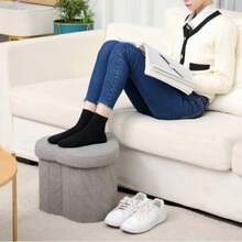 Teddy Velvet Heart-Shaped Folding Storage Box, Household Shoe Changing Stool, Storage Basket, Multi-Functional Storage Stool. - Grey - View 4