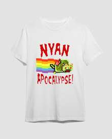 Nyan Apocalypse Cat Pixel Art Rainbow Flying Cat Gamer Colorful Classic Meme T-Shirt Unisex Plus Size - 白色 - 查看 2