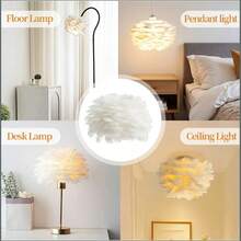 手工波西米亚羽毛灯罩 - 高品质羽毛，无需用电，现代简约设计，适用于卧室、婚礼和家居装饰，艺术灯罩，浪漫卧室装饰，独特照明，卧室装饰灯罩 - 羽毛燈罩 - 查看 11