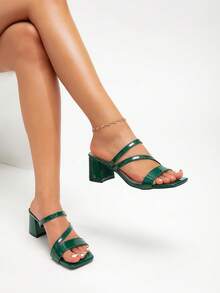 Sandal nữ màu xanh lá cây bằng da PU, hở mũi, đế dày, dễ phối đồ, phù hợp đi làm, công sở, dự tiệc, công tác, mùa xuân/hè. - Màu xanh lá cây đậm - Xem 1