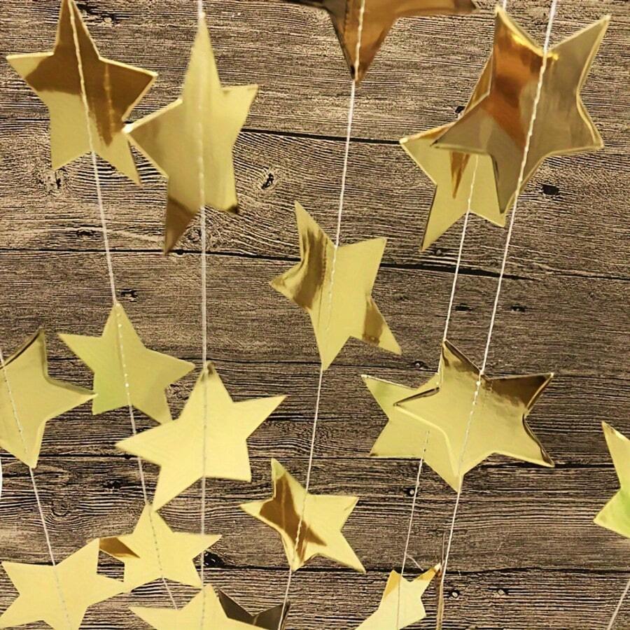 2 Conjuntos de Guirlanda de Lantejoulas Douradas de 157.48 Polegadas - Ideal para Decorações de Festa, Presentes de Aniversário, Casamentos, Lembrancinhas de Festa de Ramadã, Itens de Ramadã, Decorações de Eid, Ramadã Kareem, Mubarak - Dourado - Visão 1