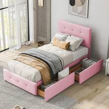 Upholstered Bed 90 X 200 Cm, Slatted Bed With Headboard And Two Drawers, Soft Velvet Fabric, Beige Single Bed, Children's Bed, Junior Bed, Guest Bed (Pink) - Pink - View 5