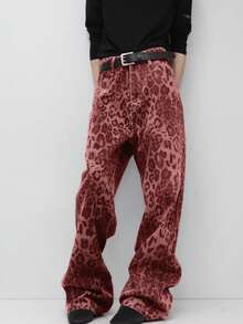 Quần jean nam dáng suông rộng, họa tiết da báo Mỹ, phong cách retro đường phố, phù hợp mọi mùa. - Đỏ - Xem 6