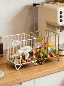 1 pezzo Portacapsule per caffè in filo nero/bianco/dorato, portaoggetti in metallo di grande capacità, cestino portaoggetti per accessori da cucina, bancone dell'ufficio, bar del caffè, organizzatore per panna e sciroppo - Multicolore - Visualizzare 2