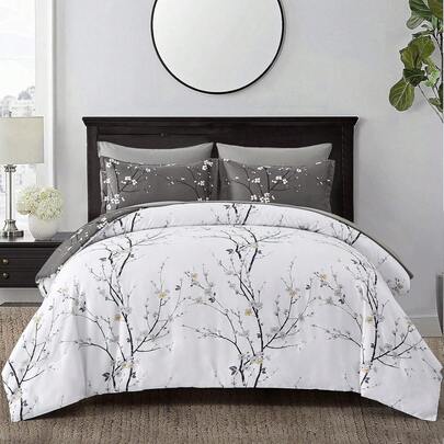 3 Pieces  Pink Leaves Duvet Cover Double King Botanical Reversible Bedding Set Soft Microfiber Bedding Cover With Pillow Cases, Wedding Items, Valentines Day Home Bed Room Decor, Mothers Day Gift, All Season