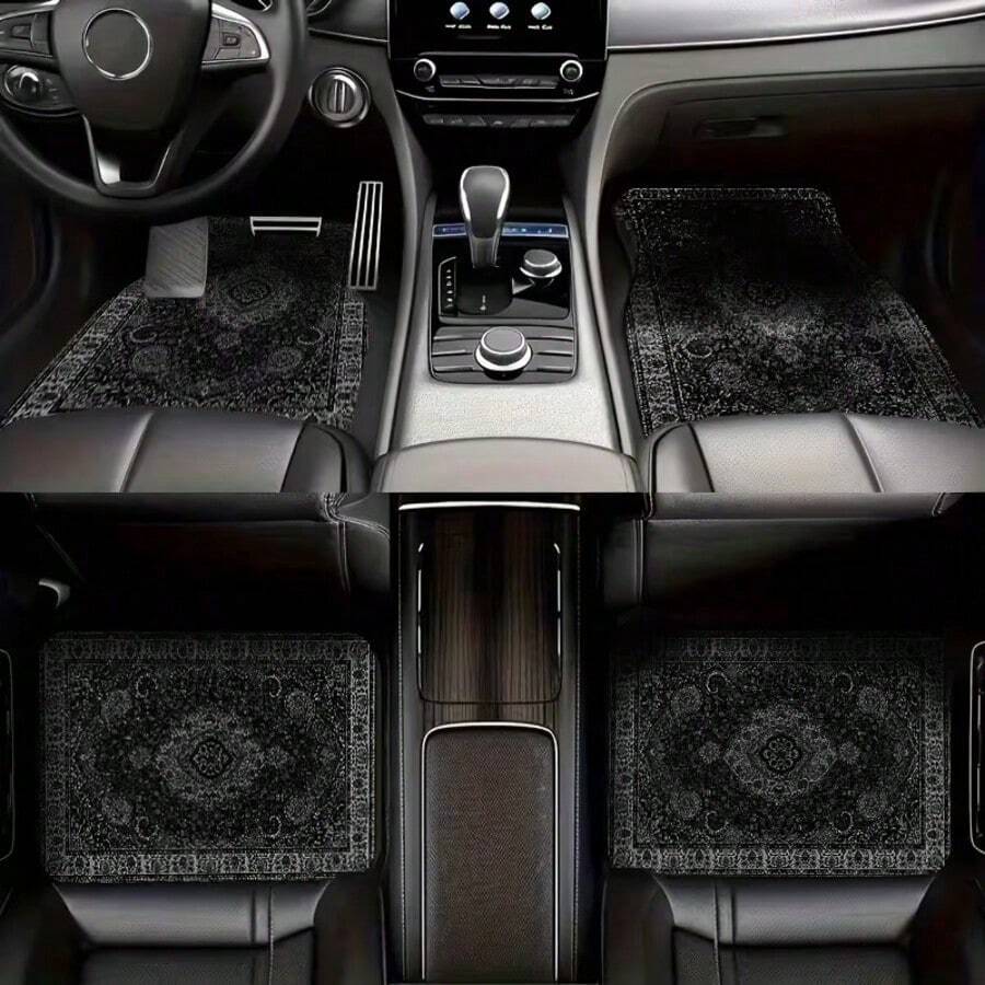 4pcs Moroccan Universal Vintage Car Floor Mats, Suitable For Front & Rear Seat Protection In All Vehicles, Fashionable And Durable Car Accessories, All-Season Car Carpet Floor Mats, Enhance Your Car Interior Decor - 波希米亞 - 查看 1