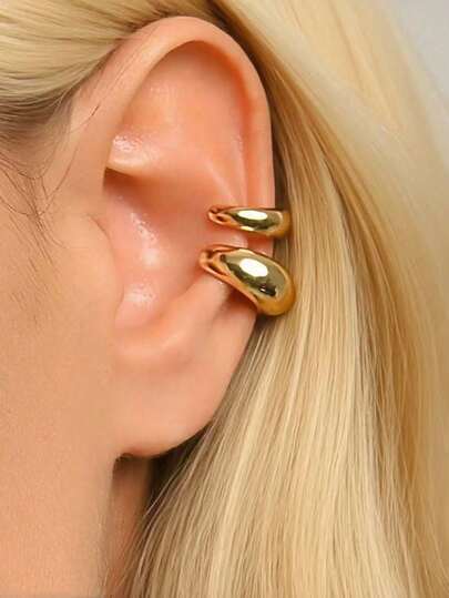 2pcs/Set C-Shaped Round Clip-On Earrings, Fashion Versatile, Smooth Surface Earrings, Ear Cuff