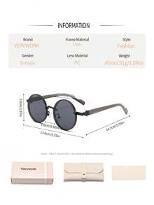 Verywork 1pc Women's Round Full Frame Personalized Classic Elegant Fashion Design Casual Basic Sunglasses, Suitable For Daily Life, Driving, Camping, Travel, Outings, Summer Beach, Vacation, Street Photography And More - Multicolor - View 5