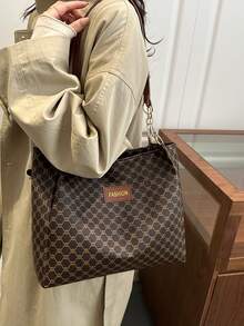 休闲通勤大容量时尚复古女式手提包，多功能高品质新款单肩包 - 咖啡 - 查看 4