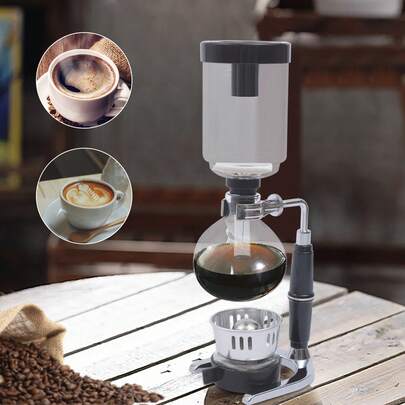 360ml Siphon Coffee Maker, Glass & Stainless Steel – Vintage Black Design For Home/Café, 3-4 Servings (5.12*14.37in)