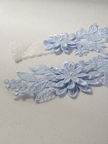 2pcs/Set Fashionable Court-Style White Lace Blue Faux Pearl Flower Romantic Wedding Bridal Bridesmaid Sexy Garter Belt With Body Chains & Thigh Chains (Random Pattern) Valentine's Day Valentines - 銀色 - 查看 5