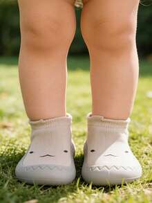 1 Pair Beige Shark Pattern Baby Toddler Shoes, Anti-Slip Soft Sole Silicone Socks Shoes, Breathable Knit Indoor/Outdoor Floor Sports Shoes - Beige - View 11