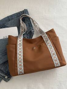 New Canvas Bag For Women, Large Capacity Shoulder Bag With Wide Strap, File Bag, Fashion Sweet Commuter Tote Bag - Multicolor - View 14