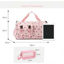 Ubysoyi Travel Duffle Bag 1Pcs Luggage Bag And 1Pcs Makeup Bag Strawberry Floral Travel Bag For Girls Dry Wet Seperation With Shoes Box Lightweight Large Capacity Short Trip Storage Hanbag Shoulder Bag For Women Multifunctional Sports Gym Bag School Bag - Hồng - Xem 6