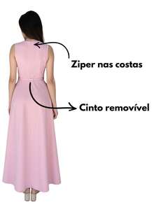 Elegant Women's Formal Casual Dress With Pockets And Belt - Màu Hồng baby - Xem 3