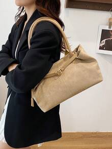 时尚新款复古哑光大容量通勤单肩腋下手提包（女士款） - 卡其色 - 查看 3