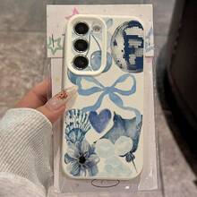 1个TPU材质清新蓝调樱桃蝴蝶结拼接图案时尚手机壳，兼容三星A05s、A12、A13、A14、A14 4G、A15、A21s、A23、A25、A32、A32 5G、A34、A35、A50s、A51、A52、A53、A54、A55、A71、A72、A73、S10、S20 FE、S20 Ultra、S21 Ultra、S22、S22 Plus、S23、S24、红米10C、12C、Note 10、11、12、13、Pro Plus、Note 8、9 Pro，全方位保护软壳手机壳 - 白色 - 查看 2