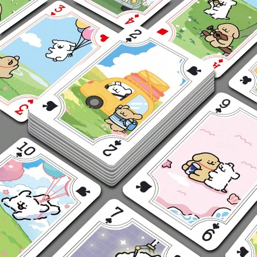 Cute Puppy Cartoon Playing Cards - Adorable Dog Design Playing Cards For Family Game Night, Teenage Games, Cute Puppy Illustration Gift Cards, Interesting Dog Themed Card Deck Suitable For Teens And Families, Random Delivery, For Teenagers And Adults Only - Multicolor - View 1