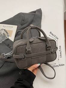 Vintage &Retro Bag 1pc Coffee Brown Shoulder Bag  Large Capacity Soft Leather Boston Tote Bag For Women, Four Season Commuter Handbag, Fall & Winter New Arrivals, Retro Inspired Bag For Women - 灰色 - 查看 7