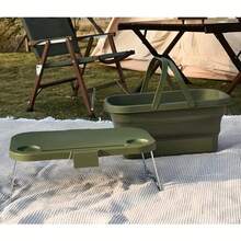 1 pieza Cesta de picnic para exteriores, caja de almacenamiento plegable multifuncional: diseño portátil de gran capacidad + tapa a prueba de polvo, organizador de aperitivos/frutas, cesta de utilidad portátil para el hogar y exteriores, cubo de pesca plegable gris, cubo de trapeador plegable multifuncional | Cubo de almacenamiento | Cubo de pesca | Para exteriores, diseño compacto adecuado para el hogar y el camping, accesorio de mesa de picnic - Multicolor - Ver 4