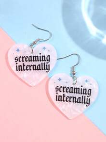 1件 时尚创意设计独特精致小众蓝色星星“内心呐喊”字母白色珍珠心形亚克力耳环，女士日常、派对、通勤、节日饰品 - 彩色 - 查看 3