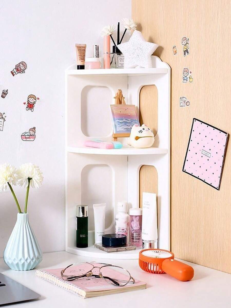 1pc Corner Desk Organizer Rack, Vertical Bedside Storage Shelf, Multi-Functional Dorm Room Corner Shelf, Stable Nightstand Rack - White - View 1