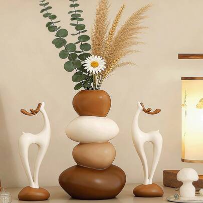 Bộ 3 bình hoa giả bằng nhựa, không đựng được nước, chỉ dùng để trang trí hoa giả, hình hươu may mắn và tuần lộc Giáng sinh, thích hợp trang trí phòng khách, phòng ăn, bàn cạnh tủ TV, quà tặng tân gia, không cần nguồn điện, trang trí nhà cửa, trang trí Giáng sinh, trang trí phòng ngày Valentine.