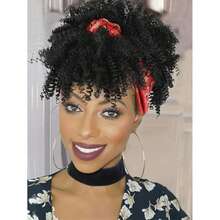 Black Headband Wigs For Women Afro Kinky Curly Wig With Synthetic Short Hair Wigs With Headband Attached Headwrap Wigs Kinky Curly Headband Wig - 黑色紅色 - 查看 2