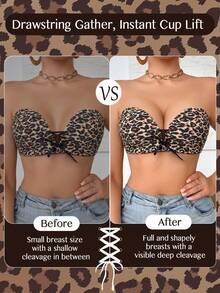 Peach Girl Leopard Print Strapless Push Up Bra For Petite Bust - Front Lace-Up & Sexy Style - Maroon - View 6