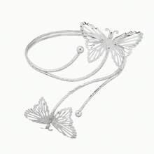 1 pieza Brazalete de aleación metálica con diseño hueco de mariposa, elegante y versátil - Plateado - Ver 3