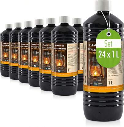 15 x 1 L Lampenöl hochrein geeignet für Öl-Lampen, Petroleum Lampen, Gartenfackeln & Sturmlaternen - Geruchlos, Rußfrei & mit Kindersicherheitsverschluß