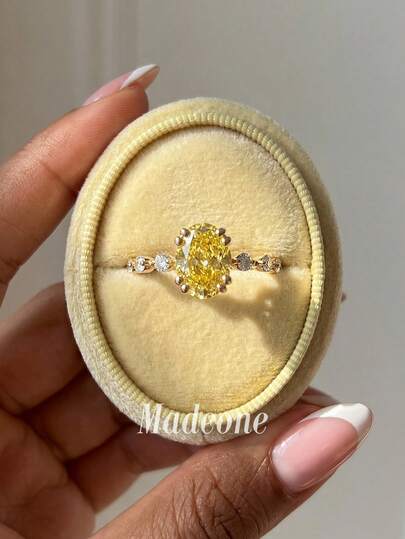 1pc Vintage Yellow Round Diamond Ring, 925 Sterling Silver (MadeOne Brand), Sparkling & Charming, Suitable For Dates And Parties, An Ideal Gift For Her