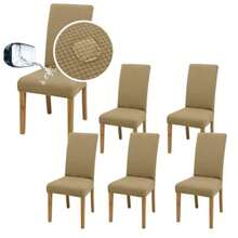Melocotton 6 Fundas para sillas Fundas elásticas para sillas de Comedor Fundas Impermeables Lavables en Casa Paquete de 6 Fundas Kaki - Pies - Ver 2