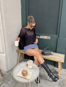 Women's Summer Beach Vacation Hollow Out Cover Up, Asymmetrical Cover Up Shawl Lightweight Knit Cover Up For Sun Protection - Black - View 4