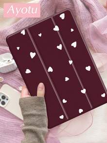 Ayotu 1pc Burgundy Red And White Heart Pattern Tablet Case & Kindle E-Book Case Compatible With IPad 10th Generation, IPad 11/Air 4th/Air 7th/9.7 Inches, Compatible With Samsung Galaxy Tab A9 Plus, Kindle (11th Generation-2024 Release)(6 Inch), Kindle Paperwhite 12th Gen 2024, Great Holiday Gift, Stylish And Simple Pattern. - Multicolor - View 2