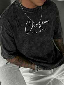 Áo thun nam tay ngắn in hình khẩu hiệu tôn giáo theo phong cách retro tối giản, chất liệu vải mài, thoải mái và thoáng khí, phù hợp cho mùa hè, dẫn đầu xu hướng thời trang. - màu đen - Xem 5